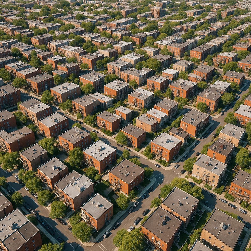 Vue aérienne des quartiers résidentiels de Montréal